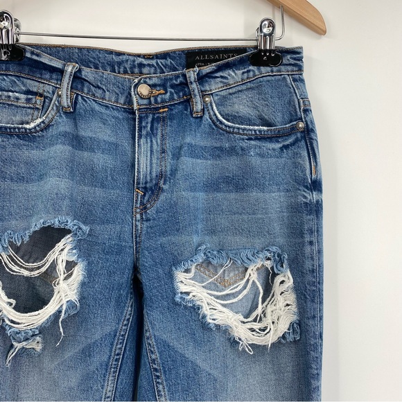 Allsaints April Mid Rise Boyfriend Distressed Jeans 26 - Picture 5 of 7
